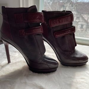 BCBG leather and snake skin trim booties size 10